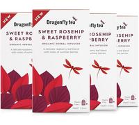 Dragonfly Sweet Rosehip & Raspberry Leaf Tea, 4 x 20 Organic Tea Bags (80 Teabags), Delicate & Comforting Raspberry Leaf Tea Bags, Caffeine-Free Fruit Tea, Aromatic & Refreshing, Compostable TeaBags