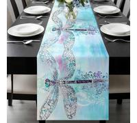 Dragonfly Table Runner 13x48 Inches Long Watercolor Dragonfly Wings Cotton Linen Table Runner Burlap Style for Dinner Table Party Decor Tabletop Decorations