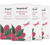 Dragonfly Tea Digestive Pu'er Teabags, (4 x 20/80 Tea Bags) Organic Fermented Pu’er Tea Blend for Gut Health Support, Good Dragon, Individually Wrapped
