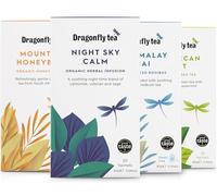 Dragonfly Tea Selection Box (4x20-80 Teabags) - Organic, Green & Herbal Tea Gift Set: Mountain Honeybush, Cape Malay Chai, Night Sky Calm, Moroccan Mint