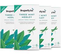 Dragonfly Three Mint Medley - 4 x 20 Organic Tea Bags, Cool & Aromatic Spearmint, Lemon Mint & Peppermint Blend, Invigorating Herbal Infusion, Vibrant & Refreshing, Plastic Free