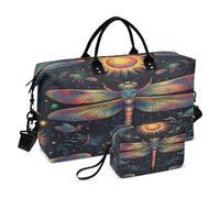 Dragonfly Travel Duffle Bag Gym Bag, Colorful Dragonfly Mandala Sun Weekender Bags for Women with Toiletry Bag Travel Tote Bag Swim Bag