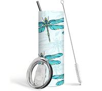 Dragonfly Tumbler With Lid and Straw,Dragonfly Water Bottle Cups Coffee Mug Travel Tumbler,Dragonfly Gifts for Women,Dragonfly Ornament, Stuff, Accessories