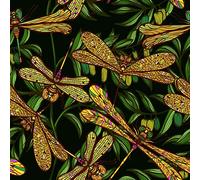 Dragonfly Upholstery Fabric by The Yard,Ornamental Dragonfly Printed Reupholstery Fabric for Chairs,Leaves Branches Nature Vibes Decorative Waterproof Outdoor Fabric,2 Yards,(L184*W150cm) Dark Green