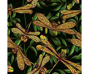 Dragonfly Upholstery Fabric by The Yard,Ornamental Dragonfly Printed Reupholstery Fabric for Chairs,Leaves Branches Nature Vibes Decorative Waterproof Outdoor Fabric,1 Yard,(L92*W150cm) Dark Green