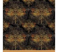 Dragonfly Upholstery Fabric,Ornamental Dragonfly Fabric by The Yard,Luxury Boho Mandala Fabric for Upholstery and DIY Projects,Outdoor Fabric,3 Yards,(L276*W150cm) Golden Black