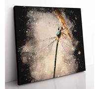 Dragonfly Vol.4 Paint Splash Modern Canvas Wall Art Print Ready to Hang, Framed Picture for Living Room Bedroom Home Office Décor, 35x35 cm (14x14 Inch)