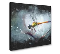 Dragonfly Vol.5 Paint Splash Canvas Print | Gallery Wrapped 30mm Frame Wall Art | 14x14 inches | Ready to Hang | Modern Animals Picture | Living Room Bedroom Lounge Office