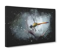 Dragonfly Vol.5 Paint Splash Canvas Print | Gallery Wrapped 30mm Frame Wall Art | 30x20 inches | Ready to Hang | Modern Animals Picture | Living Room Bedroom Lounge Office