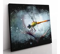 Dragonfly Vol.5 Paint Splash Modern Canvas Wall Art Print Ready to Hang, Framed Picture for Living Room Bedroom Home Office Décor, 35x35 cm (14x14 Inch)