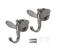 Dragonfly Wall Hooks - Durable Zinc Alloy, Vintage Boho Decorative Coat Hooks, Wall-Mounted, Ideal for Coats, Towels, Hats & Keys,Gray