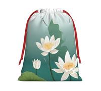 Dragonfly Water Lily -Print Soft Drawstring Gifts Bags Pouches For Wedding Favors & Party Events, Bulk Storage (Multi-Use) M Size