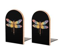 Dragonfly Watercolor Funny Bookends 1 Pair Non-Slip Wooden Book End Desk Accessories for Home Office Decor