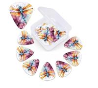 Dragonfly Watercolor Guitar Paint, 12 Pack Picks with Organizer Storage Box, Guitar Accessories, Ukulele for Acoustic Guitar, Bass, Valentine's Day Gift