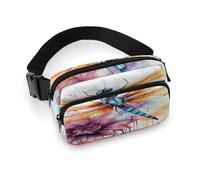 Dragonfly Watercolor Painting Fanny Pack Belt Bag with Adjustable Strap Fashion Waist Bag for Outdoor Sports Hiking, white, 20x13cm, Full Printed Waist Bag