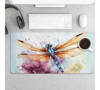 Dragonfly Watercolor Painting Gaming Mouse Pad 12x24 Inch Desk Pad Protector Waterproof Non-Slip Rubber Base Keyboard Mat Extra Large Desktop Mat for Office Home Computer Laptop Table Accessory