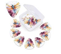 Dragonfly Watercolor Painting Guitar Picks 12 Pcs, 3 Different Thickness Celluloid Plectrum for Bass Electric Acoustic Guitars Ukulele Accessories Gift for Men Women (0.46mm, 0.71mm, 0.96mm)