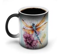 Dragonfly Watercolor Painting Magic Color Changing Mug 11 Oz Reveals Surprise Design with Hot Coffee Heat Sensitive Black Ceramic Cup Fun Novelty Gift for Christmas Birthday Office for Men Women