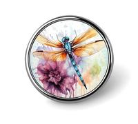 Dragonfly Watercolor Painting Round Badge Personalized Metal Lapel Pin Badges Fit Clothing Bags Hat Humorous Printed Brooch Badge Party Decorations Accessories for Men Women