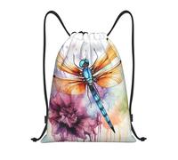 Dragonfly Watercolor Painting Unisex Drawstring Bag Durable Drawstring Backpack Foldable String Backpack For Sports Beach Climbing