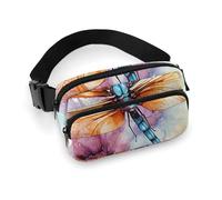 Dragonfly Watercolor Painting Waist Bag Fashion Fanny Bag with Adjustable Strap for Outdoor Workout Cycling Unisex, white, 20x13cm, Waist Bag