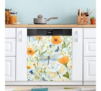 Dragonfly Wildflower Dishwasher Magnet Cover for Door Front, Large Metal Decorative Kitchen Dishwasher Panel Decal Refrigerator Magnetic Decor Sticker 58 x 66 CM