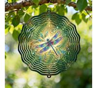 Dragonfly Wind Spinner, Nature Fanciful Fern Leaf Spring Green Metal Outdoor Color Changing Wind Sculptures Gifts for Garden Yard Patio Lawn Party Decor 12 Inch