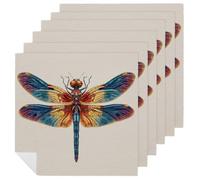 Dragonfly with Colorful Body Wings Cloth Napkins Set of 6, Square Premium Reusable Washable Polyester Table Linen Napkin for Dinner Party