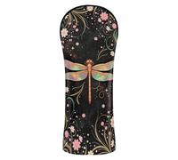 Dragonfly with Flowers Golf Head Cover Set Premium Leather Accessories with Interchangeable No. Tags Designed to Fit All Woods and Drivers