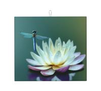 Dragonfly with Water Lily Dish Drying Mat for Kitchen Counter Super Absorbent Microfiber Dish Drying Pad Large Dishes Pad Easy Clean Multi-Use Drainer Mats Mat 16x18 Inch