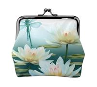 Dragonfly with Water Lily Full Double-Sided Printed Pattern Women's and Girls' Fashionable Leather Kiss Lock Coin Purse Card Bag