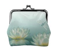 Dragonfly with Water Lily Full Double-Sided Printed Pattern Women's and Girls' Fashionable Leather Kiss Lock Coin Purse Card Bag