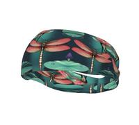 Dragonfly with Water Lily Headband Hair Sweat Headband Head Wrap Hair Non-Slip Stretchable Washable Makeup Headband