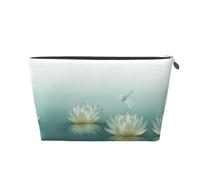 Dragonfly with Water Lily Leather Travel Cosmetic Bag Portable Toiletry Bag Organizer Bag Travel Makeup Bag for Women/Men