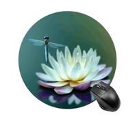 Dragonfly with Water Lily Mouse Pad with Non-Slip Rubber Base,Small Round Mousepad 7.8" Diameter,Mouse Mat for Computers, Laptop, Gaming, Office & Home