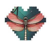 Dragonfly with Water Lily Print Art Brick Puzzle Heart Shaped DIY Building Blocks Set 3D Jigsaw Home Decor 53 Pieces