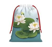 Dragonfly With Water Lily Print Drawstring Gift Bag With Pull Cord Closure For Gifting And Storage