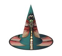 Dragonfly With Water Lily Print Halloween Witch Hat Carnival Costume Accessory Cap Foldable For Parties Roleplaying