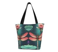 Dragonfly with Water Lily Print Lightweight Shoulder Bag Beach Fashion Handbag Travel Work Functional Accessory