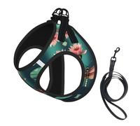 Dragonfly with water lily print pet leash vest soft adjustable step in puppy vest outdoor walking with leash