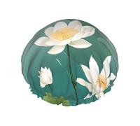 Dragonfly With Water Lily Print Premium Double Layer Shower Cap For Women With Reusable Shower Cap For Hair - Waterproof Plastic Cap - Shower Caps For Long, Short And Curly Hairs