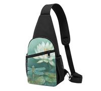 Dragonfly with Water Lily Printed Chest Bag Sling Bag for Men Women, Outdoor Crossbody Fanny Packs Hiking Chest Packs Sport Daypacks