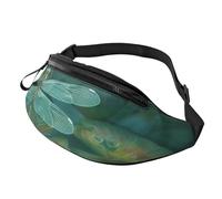 Dragonfly with Water Lily Printed Waist Bag with Headphone Jack, Personalized Bumbags Fanny Packs Unisex Running Hiking Crossbody Bags for Men Women