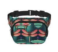 Dragonfly With Water Lily Square Double-Layer Waist Bag Mini Adjustable Waist Belt Bag Exercise Running Travel Hiking, Black, One Size