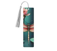 Dragonfly with Water Lily Wooden Bookmark Craft Hanging Tags Ornaments Rectangular Bookmarks with Holes and Ropes