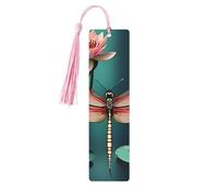 Dragonfly with Water Lily Wooden Bookmark Craft Hanging Tags Ornaments Rectangular Bookmarks with Holes and Ropes