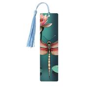 Dragonfly with Water Lily Wooden Bookmark Craft Hanging Tags Ornaments Rectangular Bookmarks with Holes and Ropes