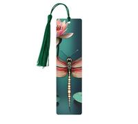 Dragonfly with Water Lily Wooden Bookmark Craft Hanging Tags Ornaments Rectangular Bookmarks with Holes and Ropes