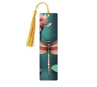 Dragonfly with Water Lily Wooden Bookmark Craft Hanging Tags Ornaments Rectangular Bookmarks with Holes and Ropes