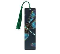 Dragonfly Wooden Bookmarks 5 Pcs,Handmade Double-Sided Printed Book Marks Page Markers with Dark Green Tassels Book Accessories Gift for Book Lovers Women Men
